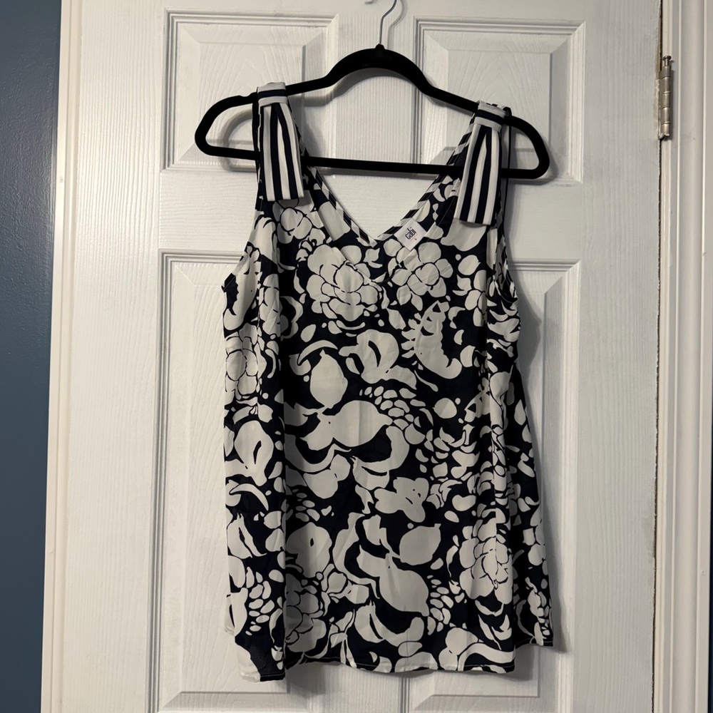 Cabi floral black and white blouse with bows on the sleeves size large